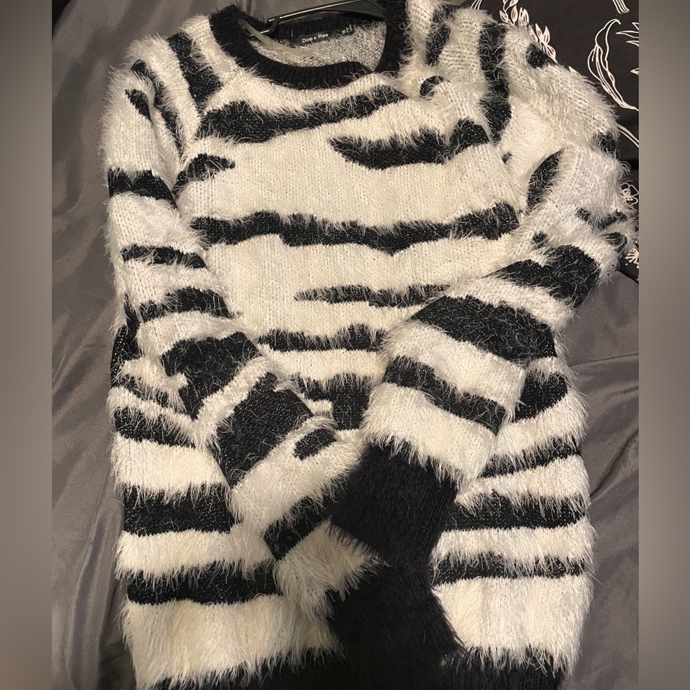 Doe & Rae fuzzy zebra sweater